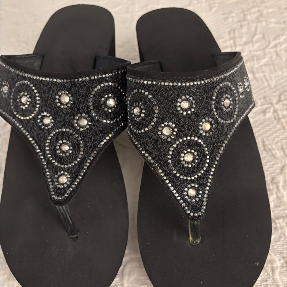 New Black Embellished Women's Thong Sandals